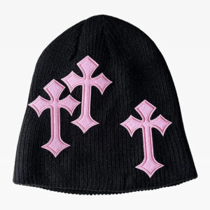 Y2K Aesthetic Beanie with Cross Design - Trendy Grunge Style Accessory for Every Outfit