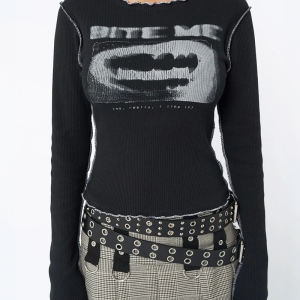 Y2K Aesthetic Bite Me Crop Top - Cute Grunge Style for Trendy Outfits