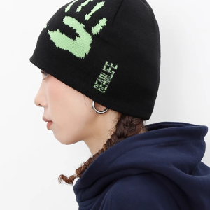 Y2K Aesthetic Black and Green Beanie for Grunge Style and Cozy Outfits