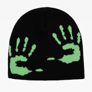 Y2K Aesthetic Black and Green Beanie for Grunge Style and Cozy Outfits