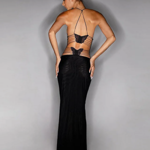 Y2K Aesthetic Black Bodycon Maxi Dress - Chic and Stylish for Trendy Outfits