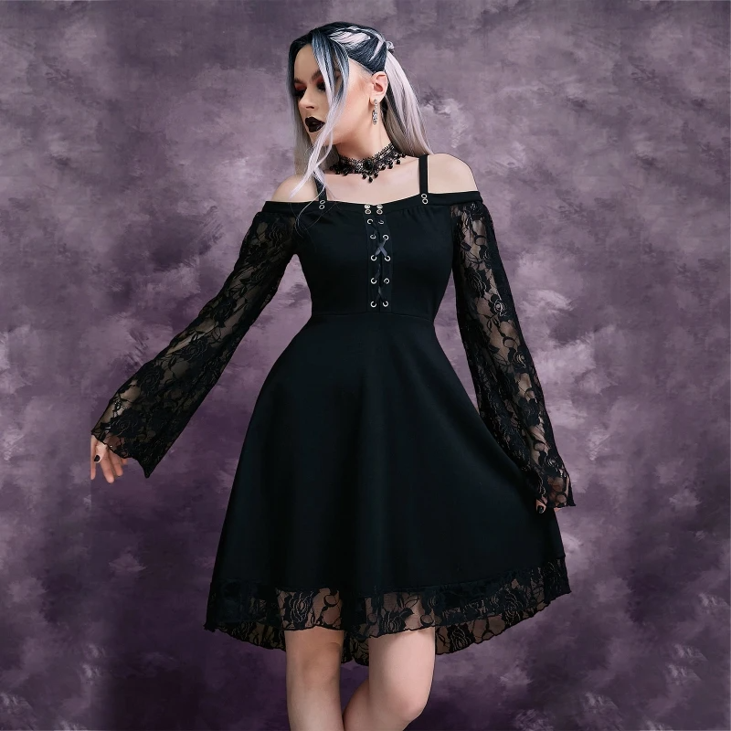 Y2K Aesthetic Black Dress - Vintage-Inspired Grunge Style for Trendy Outfits