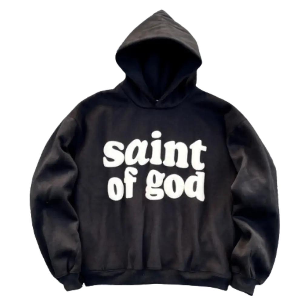 Y2K Aesthetic Black Saint of God Hoodie - Comfy 700GSM Grunge Style Sweatshirt