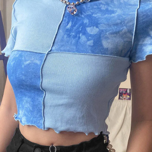 Y2K Aesthetic Blue Crop Top - Cute Pastel Goth Style for Trendy Outfits