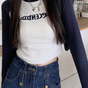 Y2K Aesthetic Blue Crop Top - Cute Pastel Goth Style for Trendy Outfits