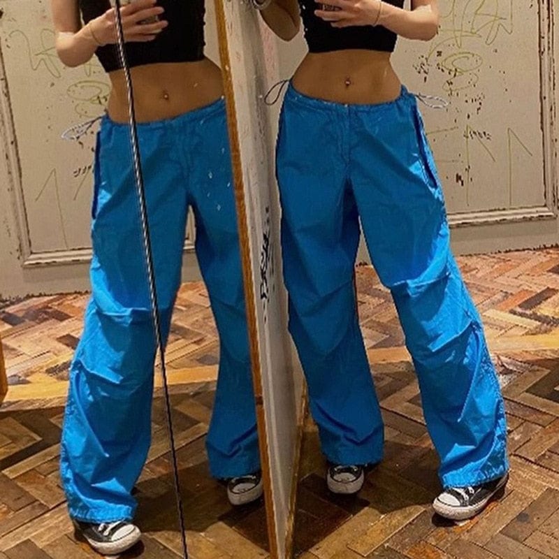 Y2K Aesthetic Blue Track Pants for Trendy Outfits and Comfy Street Style