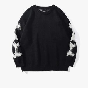 Y2K Aesthetic Bone Print Sweater - Trendy Grunge Style for Unique Fashion Lovers