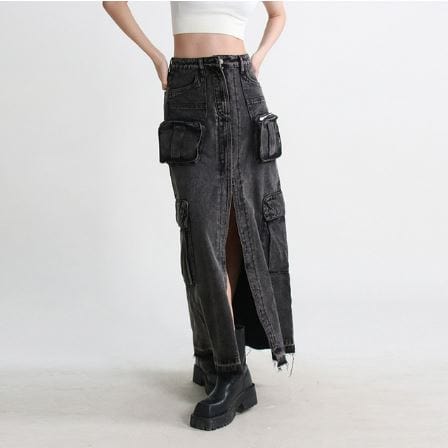 Y2K Aesthetic Cargo Denim Skirt - Trendy Grunge Style for Effortless Chic Looks