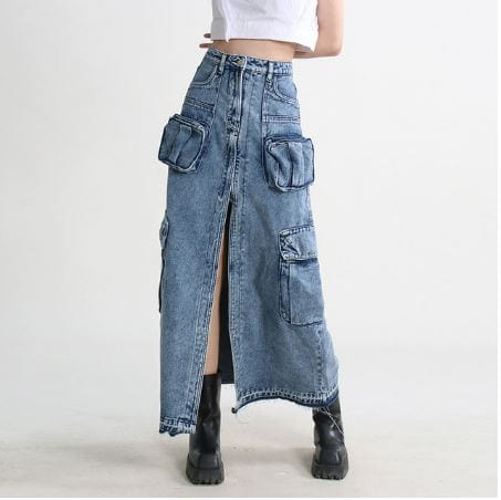 Y2K Aesthetic Cargo Denim Skirt - Trendy Grunge Style for Effortless Chic Looks