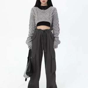 Y2K Aesthetic Cropped Sweater - Trendy Cute Top for Coquette and Grunge Styles