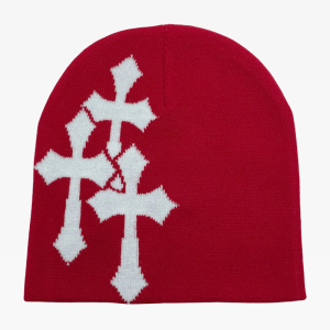 Y2K Aesthetic Cross Beanie - Trendy Grunge Style Accessory for Cozy Outfits