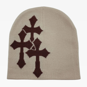 Y2K Aesthetic Cross Beanie - Trendy Grunge Style Accessory for Cozy Outfits