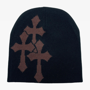 Y2K Aesthetic Cross Beanie - Trendy Grunge Style Accessory for Cozy Outfits