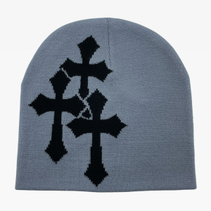 Y2K Aesthetic Cross Beanie - Trendy Grunge Style Accessory for Cozy Outfits