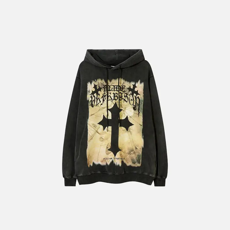 Y2K Aesthetic Cross Long Sleeve Printed Hoodie - Trendy Grunge Style for Every Occasion