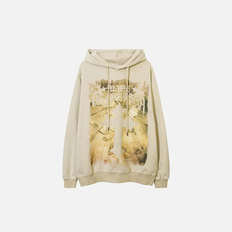 Y2K Aesthetic Cross Long Sleeve Printed Hoodie - Trendy Grunge Style for Every Occasion