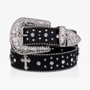 Y2K Aesthetic Cross Rhinestone Belt for Grunge and Coquette Style Outfits