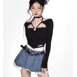 Y2K Aesthetic Denim Skirt: Trendy Cargo Style for Vintage-Inspired Outfits