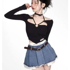 Y2K Aesthetic Denim Skirt: Trendy Cargo Style for Vintage-Inspired Outfits