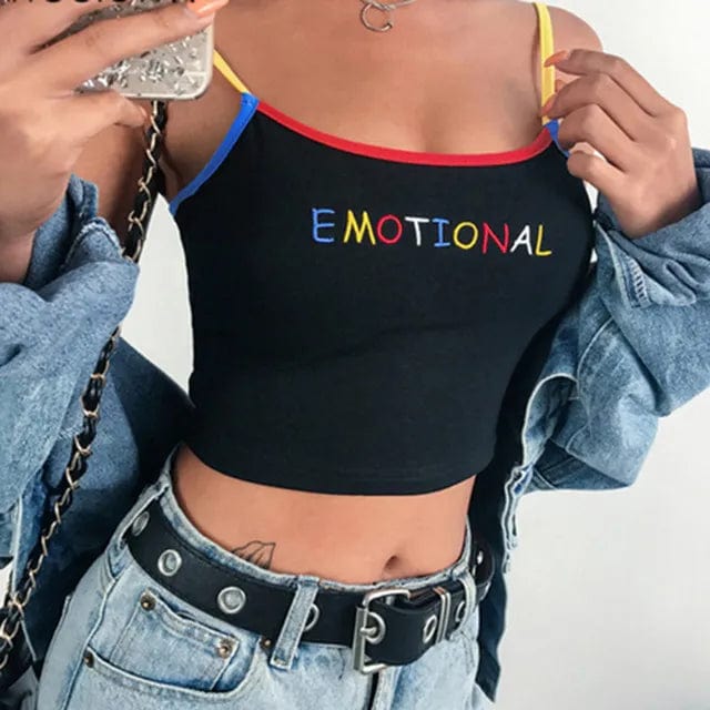 Y2K Aesthetic Emotional Tank Top - Vintage-Inspired Cute Crop Top for Trendy Outfits