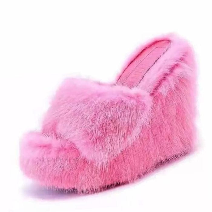 Y2K Aesthetic Faux Fur Sandals for Trendy Coquette and Grunge Outfits