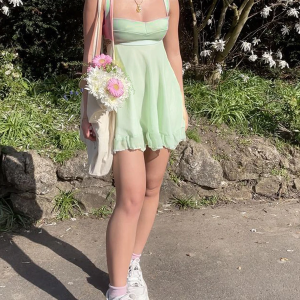 Y2K Aesthetic Flowy Dress - Trendy Pastel Goth Style for Effortless Chic Looks