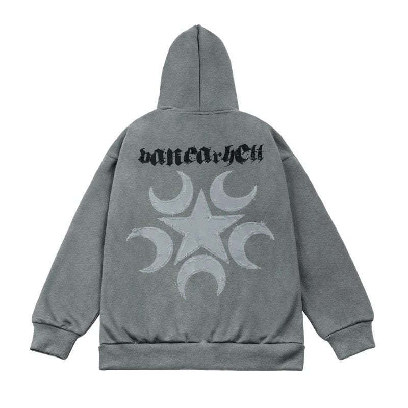 Y2K Aesthetic Full Zip Moon and Star Hoodie for Cozy, Trendy Outfits