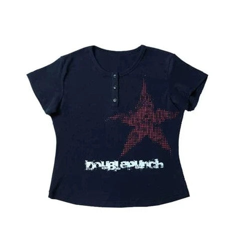 Y2K Aesthetic Graphic Star Crop Top Tee for Trendy Outfits and Cute Looks