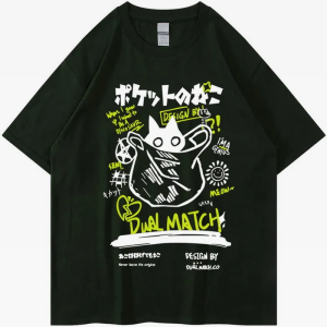 Y2K Aesthetic Japanese Cat Graphic Tee - Cute Top for Coquette and Grunge Styles