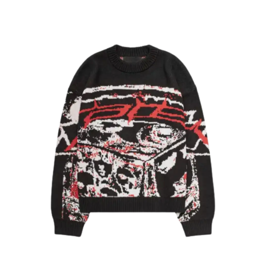 Y2K Aesthetic Knitted Blood Heavy 400gsm Sweater - Cozy Vintage Style for Trendsetters