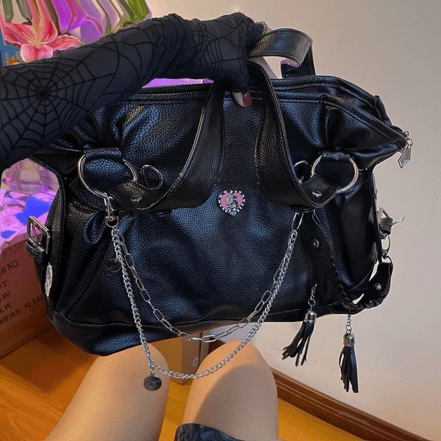 Y2K Aesthetic Leather Bag - Trendy Vintage Style for Coquette and Grunge Outfits