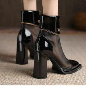 Y2K Aesthetic Leather High Heels: Trendy Boots for Grunge and Coquette Styles