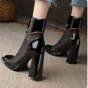 Y2K Aesthetic Leather High Heels: Trendy Boots for Grunge and Coquette Styles