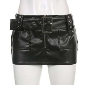 Y2K Aesthetic Leather Mini Skirt for Trendy Grunge and Coquette Style Outfits