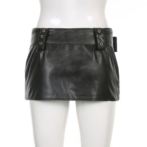 Y2K Aesthetic Leather Mini Skirt for Trendy Grunge and Coquette Style Outfits