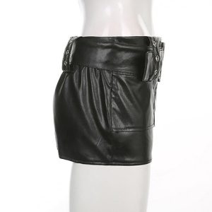 Y2K Aesthetic Leather Mini Skirt for Trendy Grunge and Coquette Style Outfits