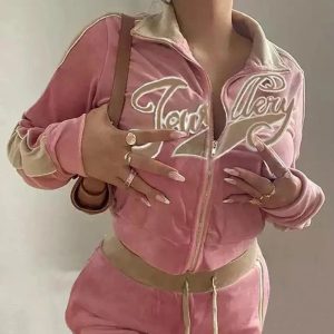 Y2K Aesthetic Long Sleeve Tracksuit - Trendy Vintage Style for Comfy Chic Outfits