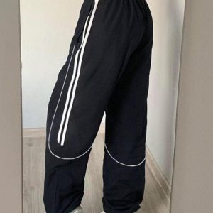 Y2K Aesthetic Nylon Track Pants for Trendy Outfits and Comfy Street Style