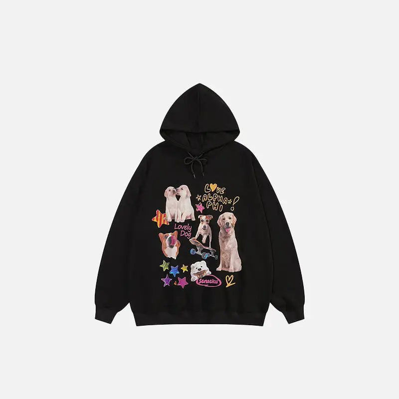 Y2K Aesthetic Oversized Hoodie with Cute Dog Pictures for Comfy Street Style