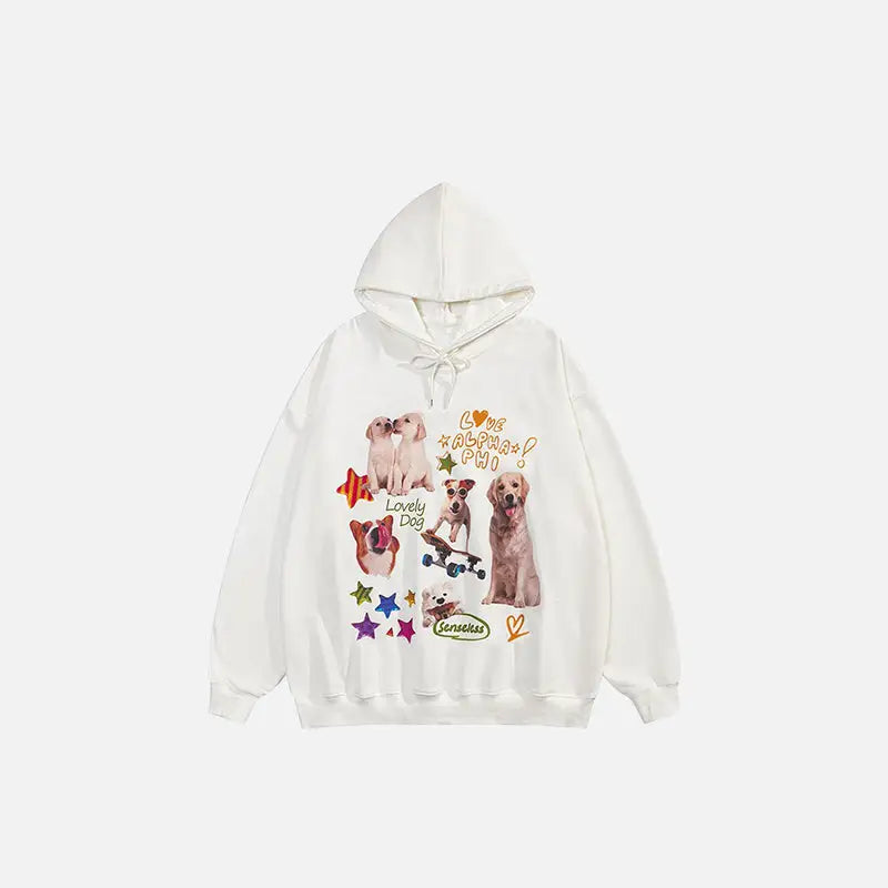 Y2K Aesthetic Oversized Hoodie with Cute Dog Pictures for Comfy Street Style