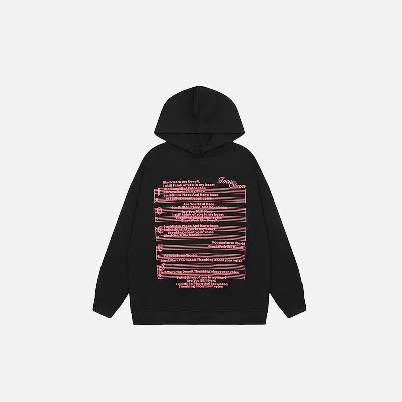 Y2K Aesthetic Piano Notes Print Hoodie - Trendy Cute Top for Music Lovers