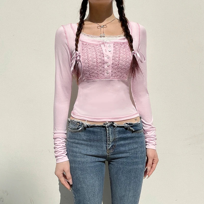 Y2K Aesthetic Pink Crop Top - Cute and Comfy Y2K Fashion Essential for Trendy Outfits