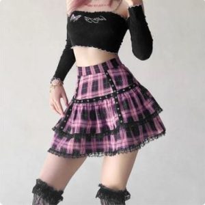 Y2K Aesthetic Plaid Cargo Skirt for Trendy Coquette and Grunge Outfits