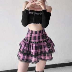 Y2K Aesthetic Plaid Cargo Skirt for Trendy Coquette and Grunge Outfits