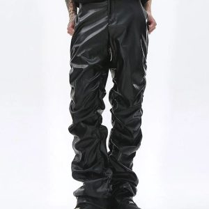 Y2K Aesthetic Pleated Leather Pants for Trendy Grunge and Coquette Outfits