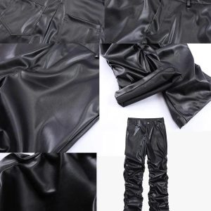 Y2K Aesthetic Pleated Leather Pants for Trendy Grunge and Coquette Outfits