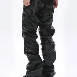 Y2K Aesthetic Pleated Leather Pants for Trendy Grunge and Coquette Outfits