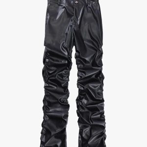 Y2K Aesthetic Pleated Leather Pants for Trendy Grunge and Coquette Outfits