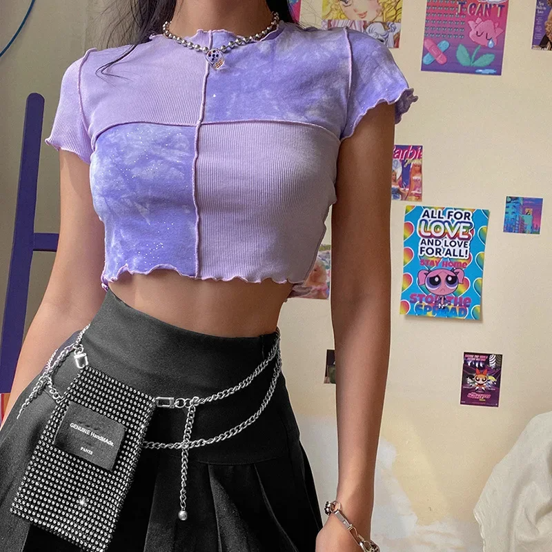 Y2K Aesthetic Purple Crop Top - Trendy Cute Top for Coquette and Grunge Styles