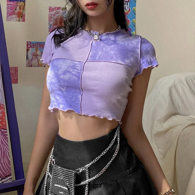 Y2K Aesthetic Purple Crop Top - Trendy Cute Top for Coquette and Grunge Styles